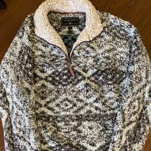 True Grit XS Blue Black Pullover Sherpa 1/4 Zip Jacket Sweatshirt Furry Fuzzy